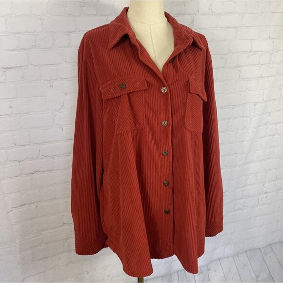 Alfred Dunner L Ribbed Super Soft Red Orange Button Up Shirt Jacket Shacket - Picture 2 of 9